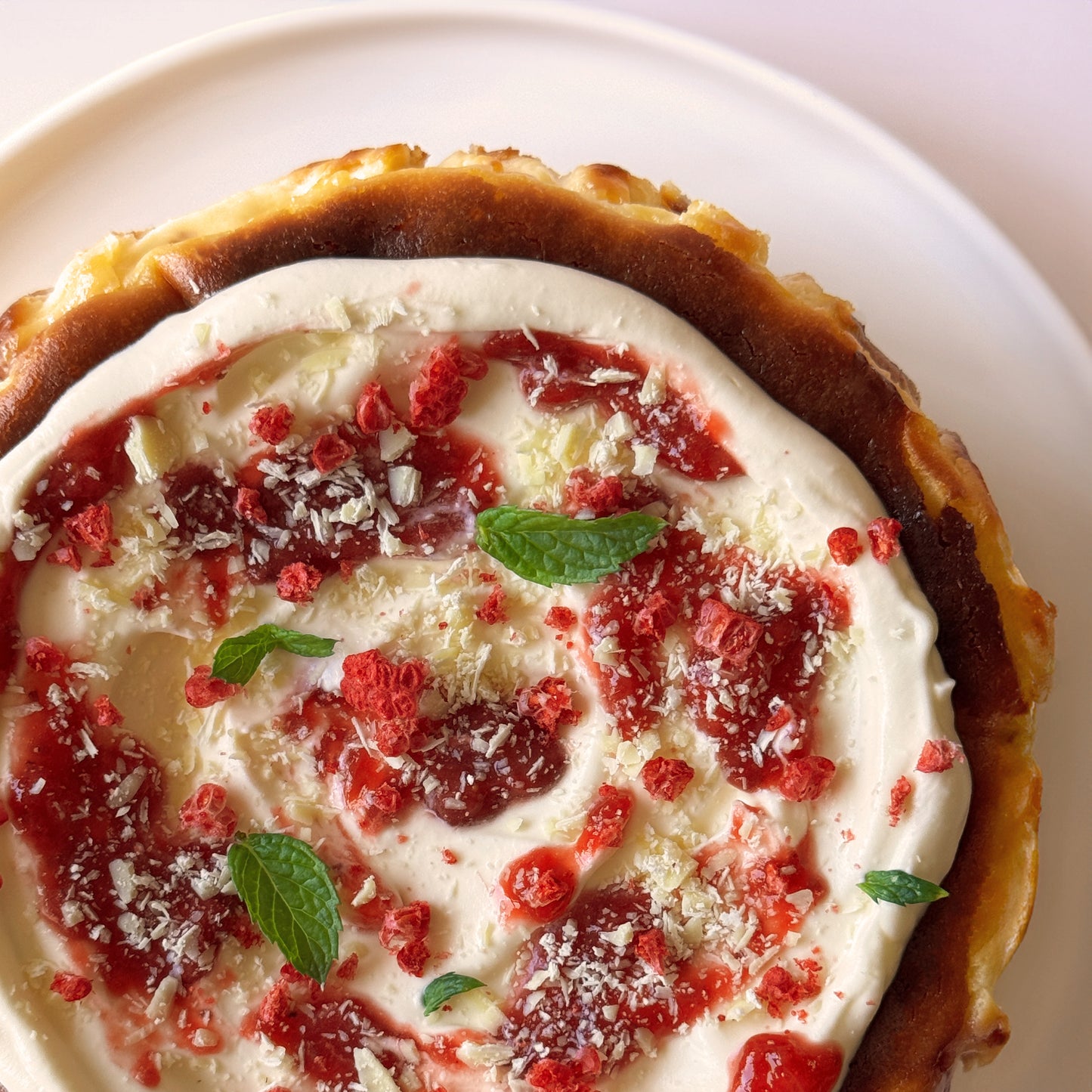 White Chocolate Strawberry Basque Cheesecake