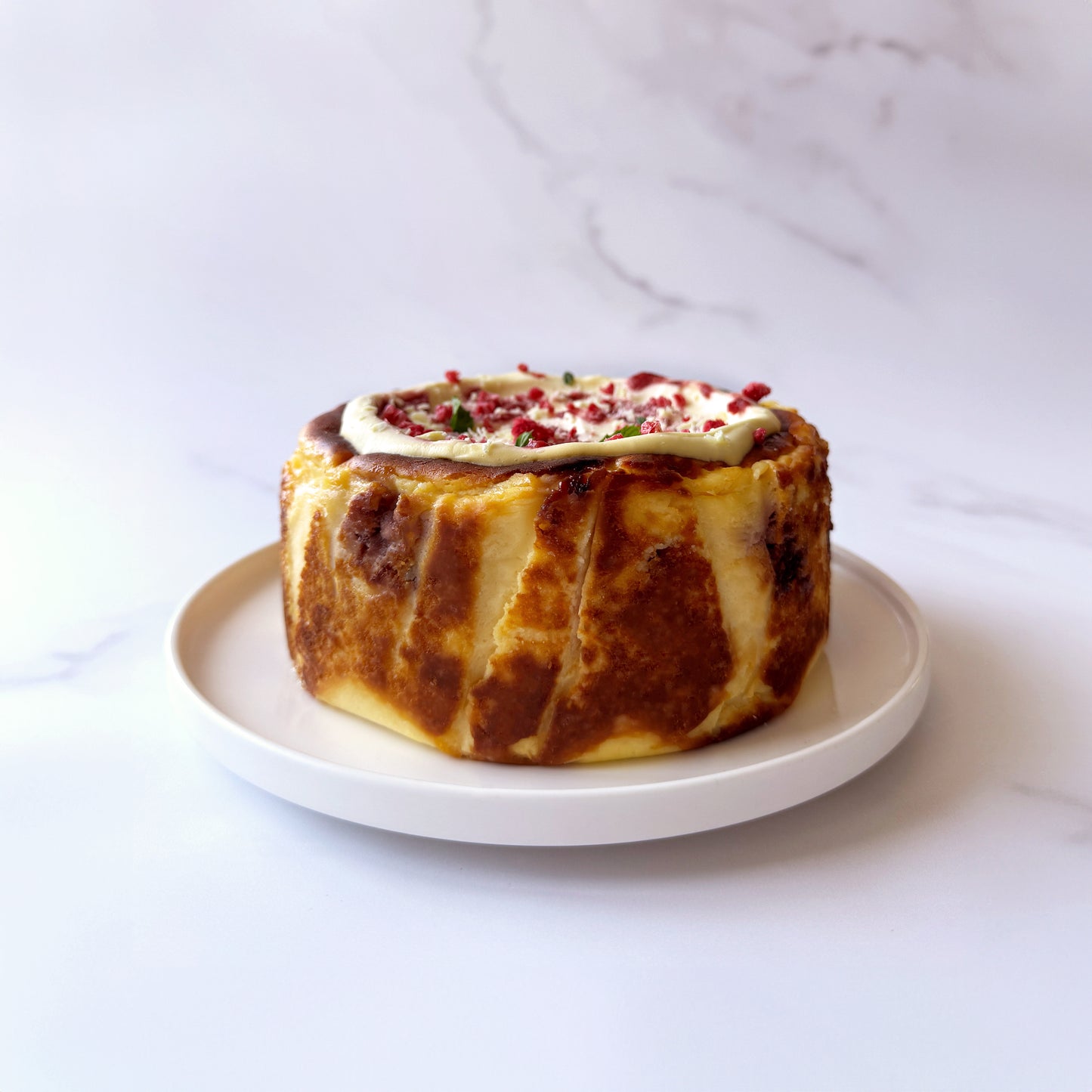 White Chocolate Strawberry Basque Cheesecake
